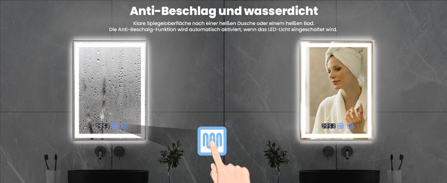 Дзеркало для ванної кімнати YOURLITE з підсвічуванням, 85x55 см, LED, сенсорне керування, 3 кольори світла, регулювання яскравості, антизапар, горизонтальне/вертикальне, IP44, білий (срібний, 80x60 см)