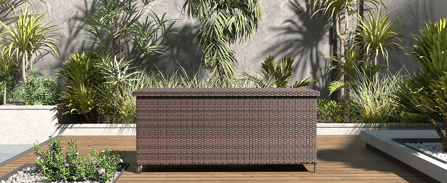 Водонепроникний садовий ящик-бокс UDPATIO з колесами 480л (138x61 см), коричневий - для саду, балкону, зберігання