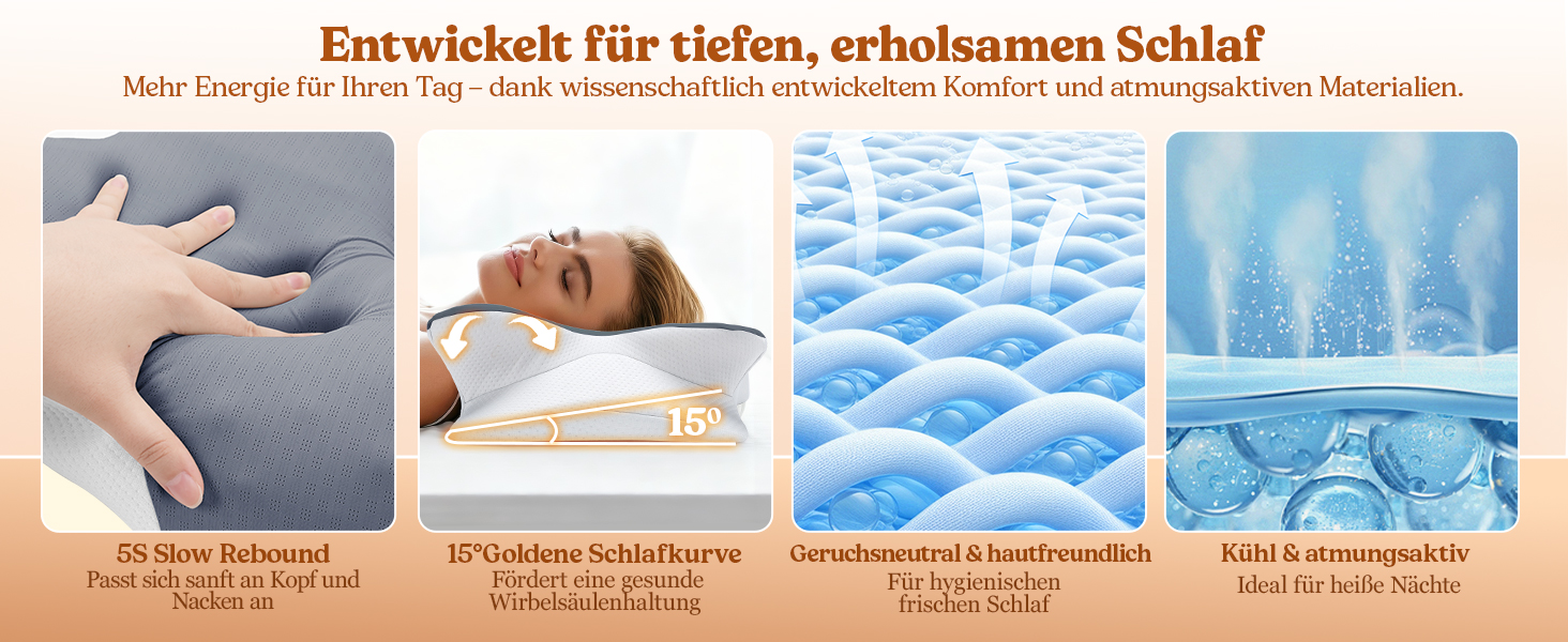 Подушка для шиї з піни Memory Foam: ортопедична подушка для сну на боці, спині та животі (Сіра)