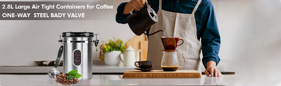 Кавова банка ROCKY&CHAO з нержавіючої сталі 2,8L з віконцем, для кавових зерен, чаю, горіхів, какао. Зберігає свіжість до 1кг. MCUK-2.8L-Silver