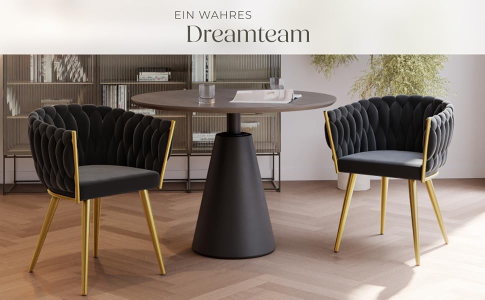 Крісла tectake® з оксамиту, комплект 2 шт., чорний/золотий, для вітальні, їдальні, туалетного столика