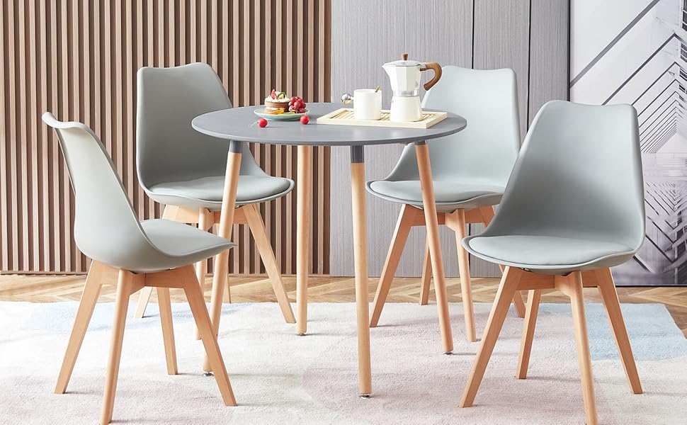 Комплект обіднього столу з 4-ма сірими стільцями | Обідня група 5-ти частинна | Для вітальні, кухні, їдальні | Сірий стіл та сірі стільці