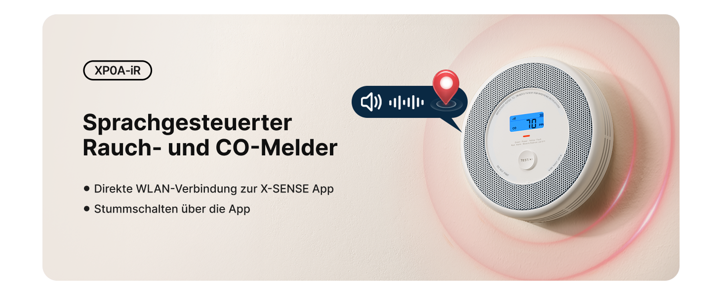 Розумний датчик чадного газу X-Sense XC0M-iR з WLAN, голосовим сповіщенням, дисплеєм температури та вологості, підтримкою App та змінною батареєю