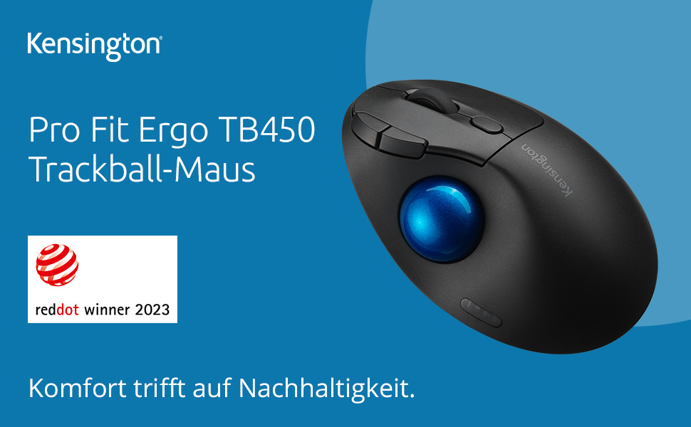 Trackball Kensington Pro Fit Ergo TB450: Бездротова миша з Bluetooth, до 18 місяців роботи від батареї, ергономічний трекбол 34 мм, з переробленого пластику
