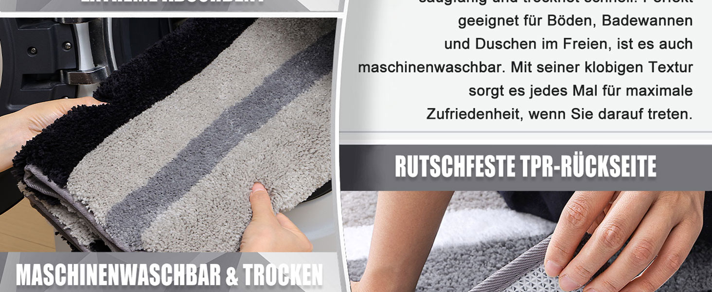 Набір килимків для ванної кімнати Homaxy (2 шт.) з мікрофібри, 40x60 см + 50x80 см, зелено-сірий, вбираючі, м'який, з високим ворсом