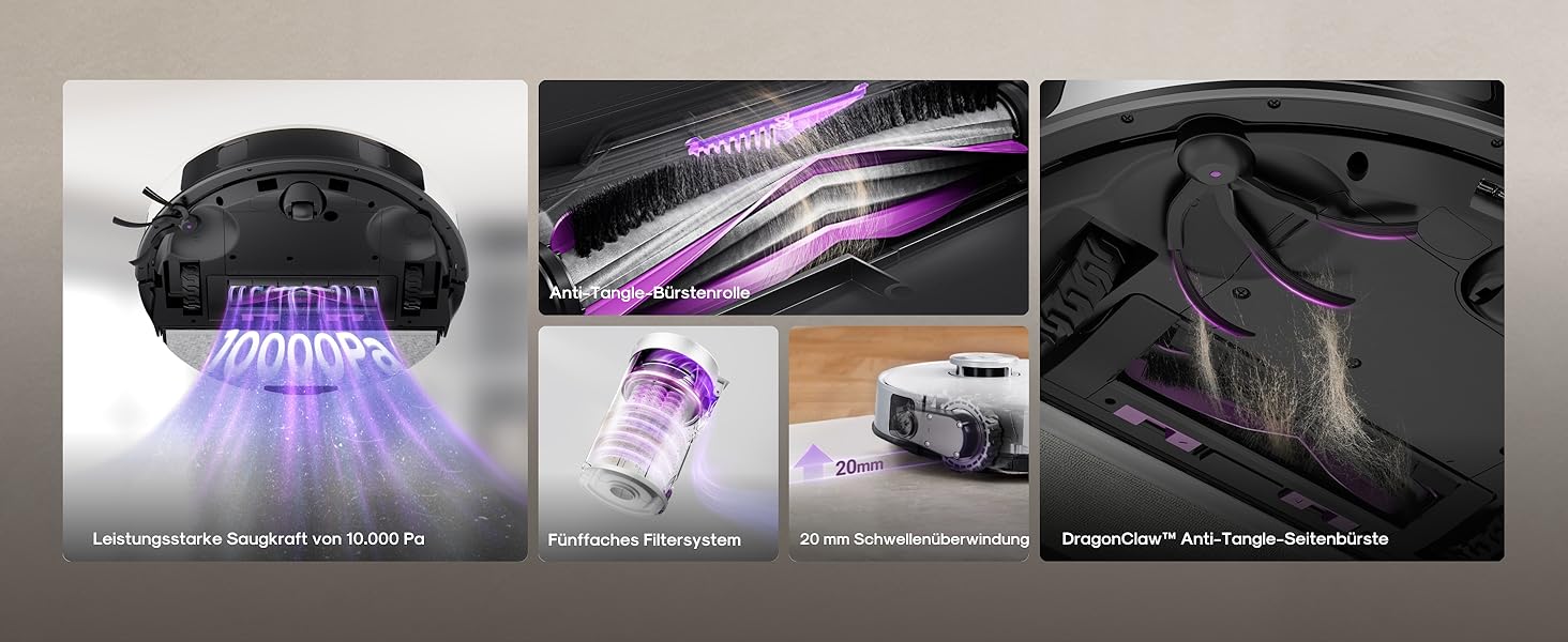 Робот-пилосос Eureka E20 Plus з потужністю 8000 Па, самостійною станцією очищення, функцією запобігання заплутування, 3D уникнення перешкод, 180 хвилин роботи, DuoDetect AI, білий