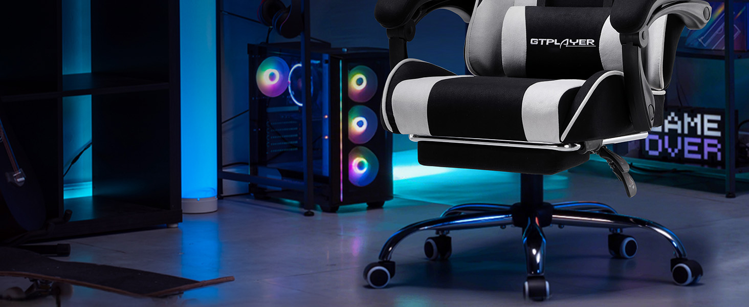 Ігровий крісло GTPLAYER з підніжкою та масажем, білий, тканинний