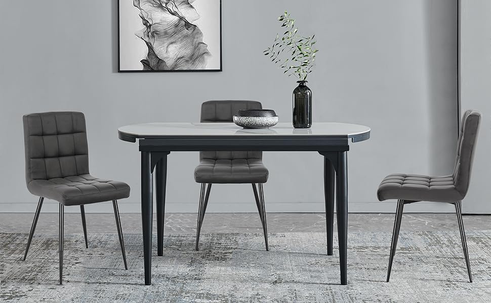 Набір з 6 обідніх стільців Lestarain - м'який стілець з велюру, металеві ніжки, сірий (40x40x86 см)