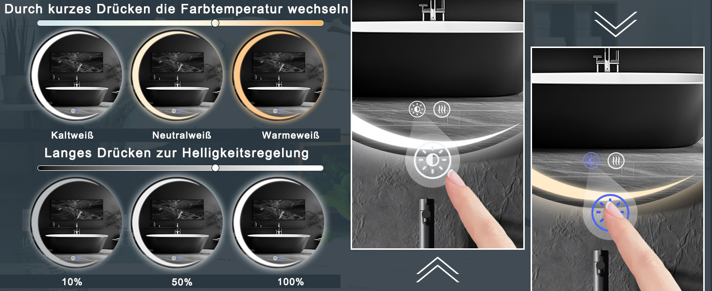 Круглий дзеркало для ванної кімнати Mursche з підсвічуванням, 60 см, LED, IP44, сенсорне регулювання, проти запотівання, для ванної кімнати та туалету