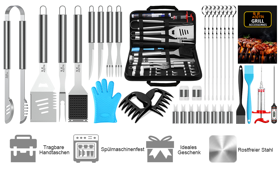 Набір приборів для гриля AISITIN, високоякісна нержавіюча сталь, 35шт.