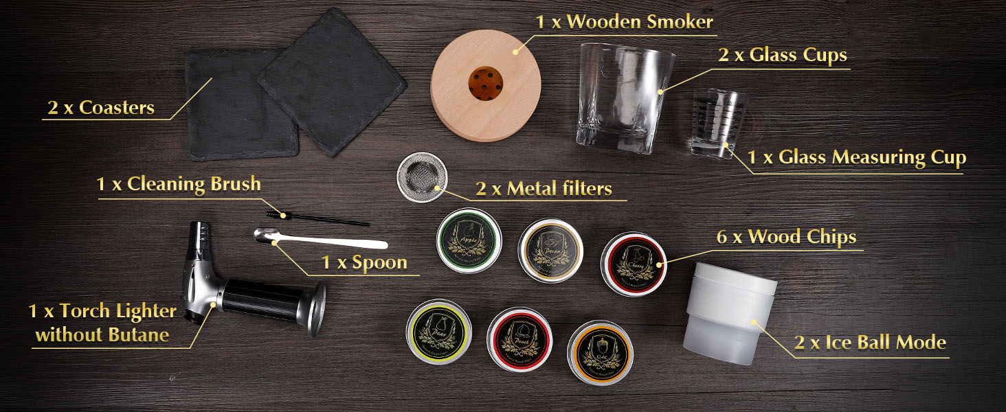 Набір для копчення коктейлів CWLAKON: для віскі, бурбону, Old Fashioned (з 6 дерев'яними стружками)