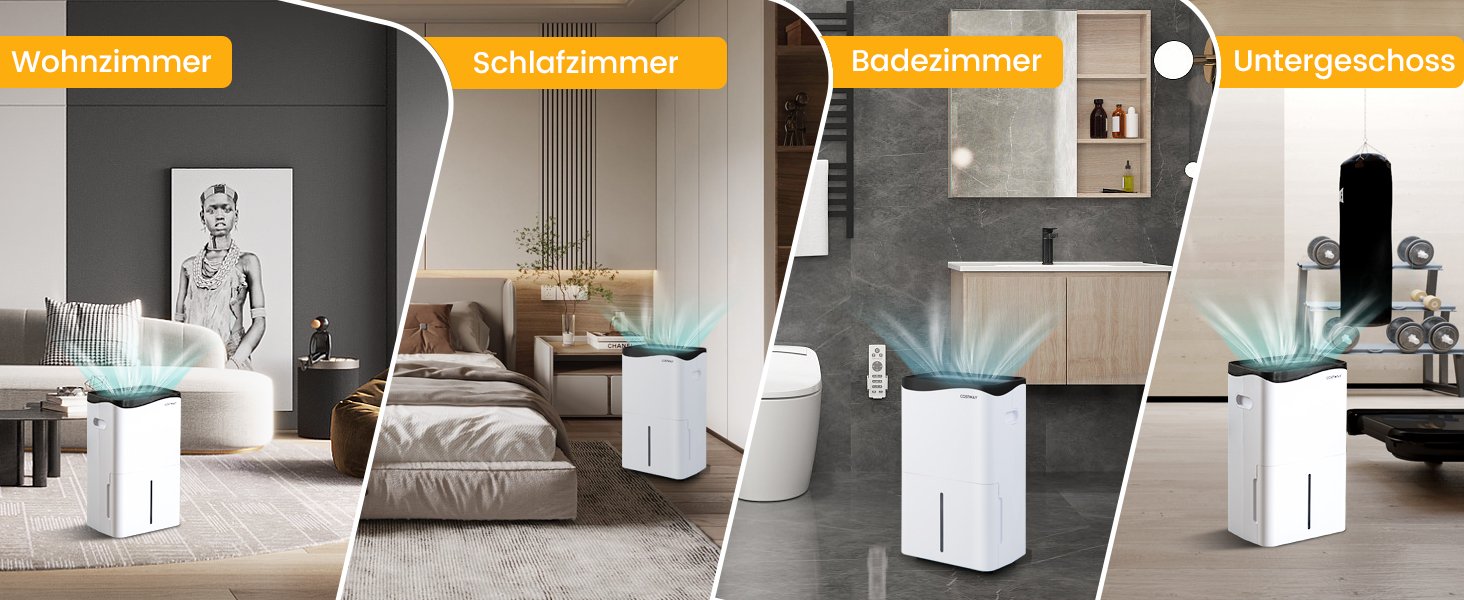 Електричний осушувач повітря COSTWAY з 3 режимами, об'єм 50 л/добу, 6,5 л бак, таймер 24 год, 2 швидкості, режим сну ≤ 42 дБ, для приміщень до 30 м²