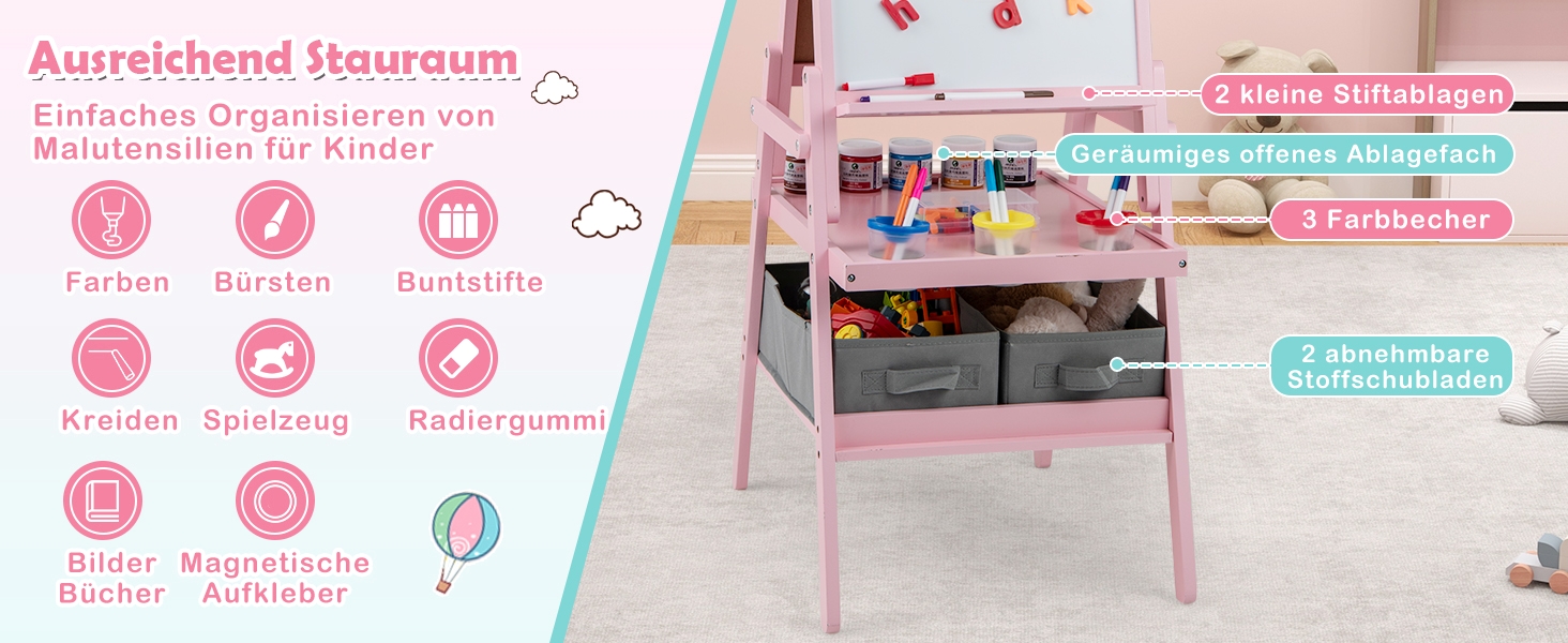 Дитяча мольберт DREAMADE 3 в 1 з магнітною дошкою, крейдою та рулоном паперу, для малювання та творчості, від 3 років (білий)