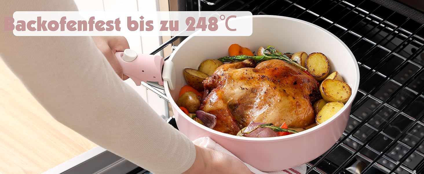 Набір посуду SENSARTE 17 частин з керамічним покриттям, антипригарний, для всіх плит, безпечний, рожевий