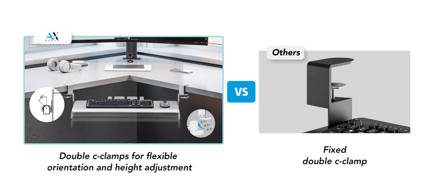 Висувна підставка для клавіатури під стіл з К-подібною фіксацією, великого формату, стійка, висувна платформа 838 мм x 280 мм, білий колір