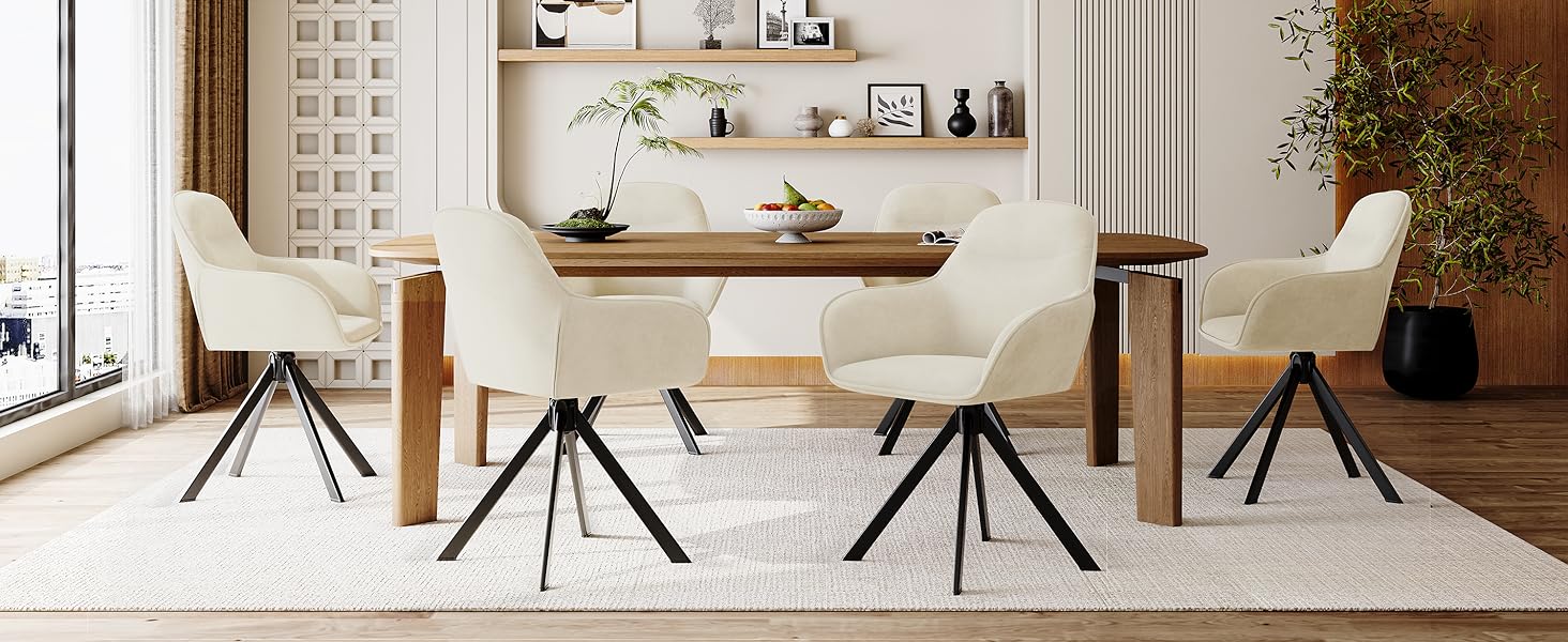 Обідній крісло з підлокітниками для кухні, їдальні, офісу (6 шт., кремово-білий)