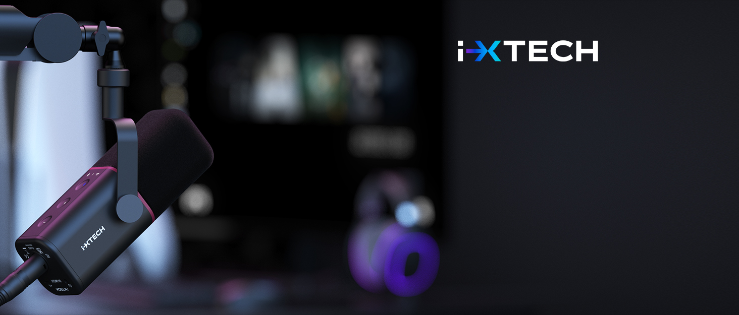 Динамічний мікрофон IXTECH з кардіоїдною діаграмою, RGB підсвічуванням, USB/XLR для студії, подкастів, стрімів, вокалу, озвучування, білий (чорний, M)