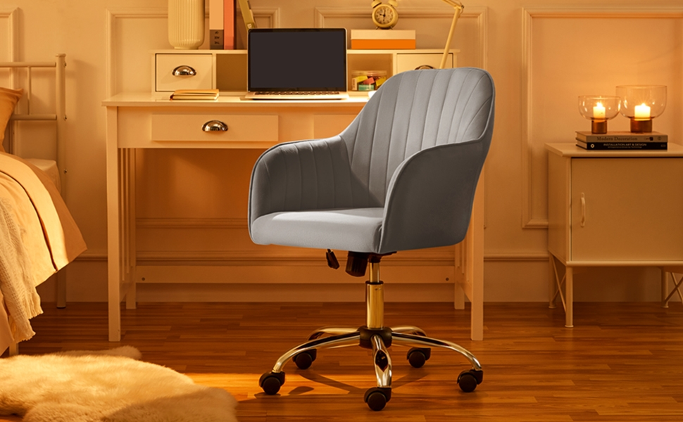 Крісло Yaheetech для дому та офісу: обертове, регульоване по висоті, з м'якою оксамитовою оббивкою, до 136 кг, сірий колір