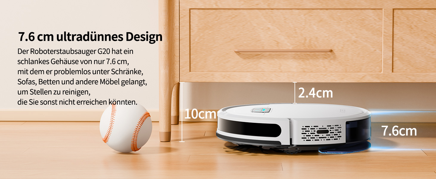 Робот-пилосос HONITURE G20 з функцією миття підлоги, 4000Pa, 3-в-1, для тварин, килимів, твердих підлог, з пультом дистанційного керування, білий