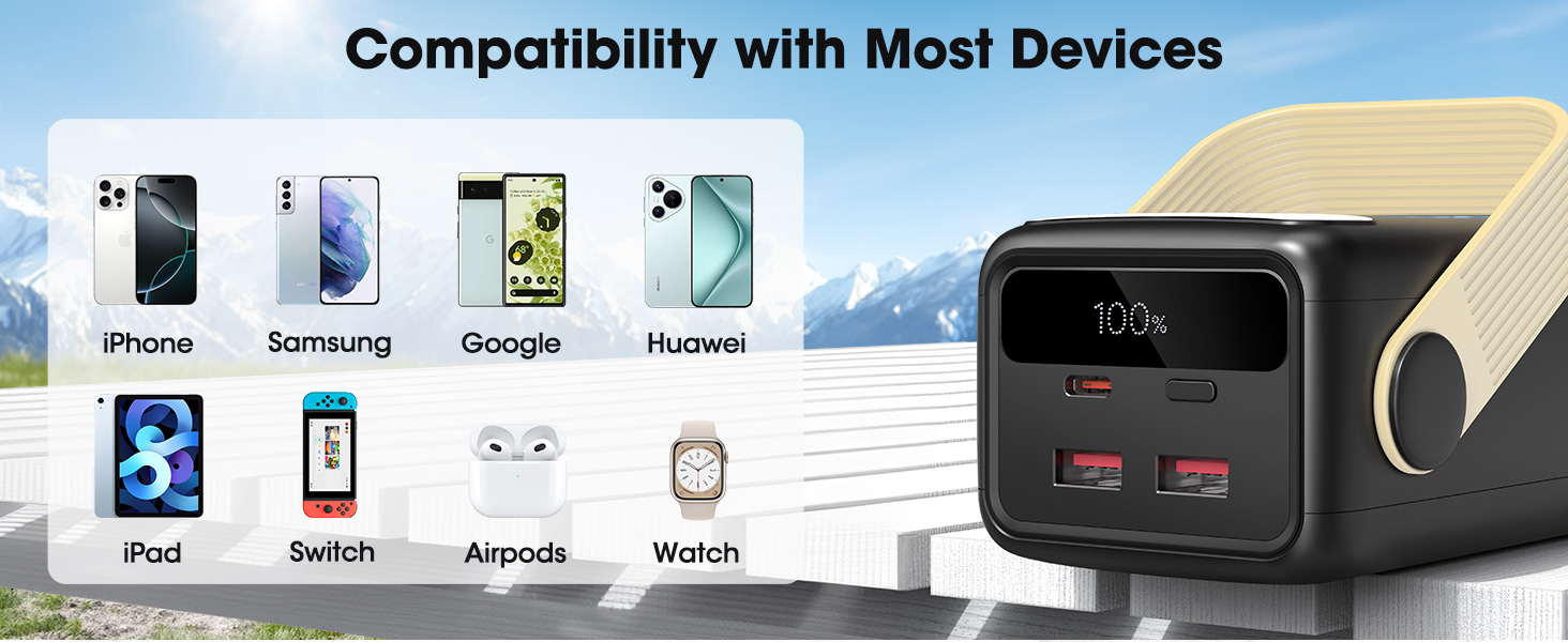 Power Bank 60000mAh Große Kapazität: Портативний акумулятор 60000mAh з USB-C, 3 виходи, 22.5W, для ноутбука, смартфона, планшета (Чорний)