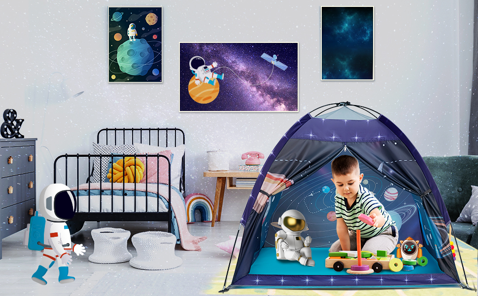 Дитячий намет Kinderzelt Exqline: ігровий намет-палатка для хлопчиків та дівчаток, космічна тематика (планети, сонячна система), подарунок на день народження або Різдво