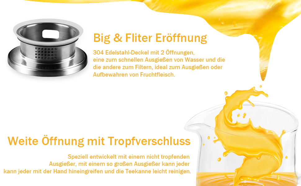 Скляна карафа Yirilan 1.5л з кришкою, 1000 мл - прозора скляна канавка для води