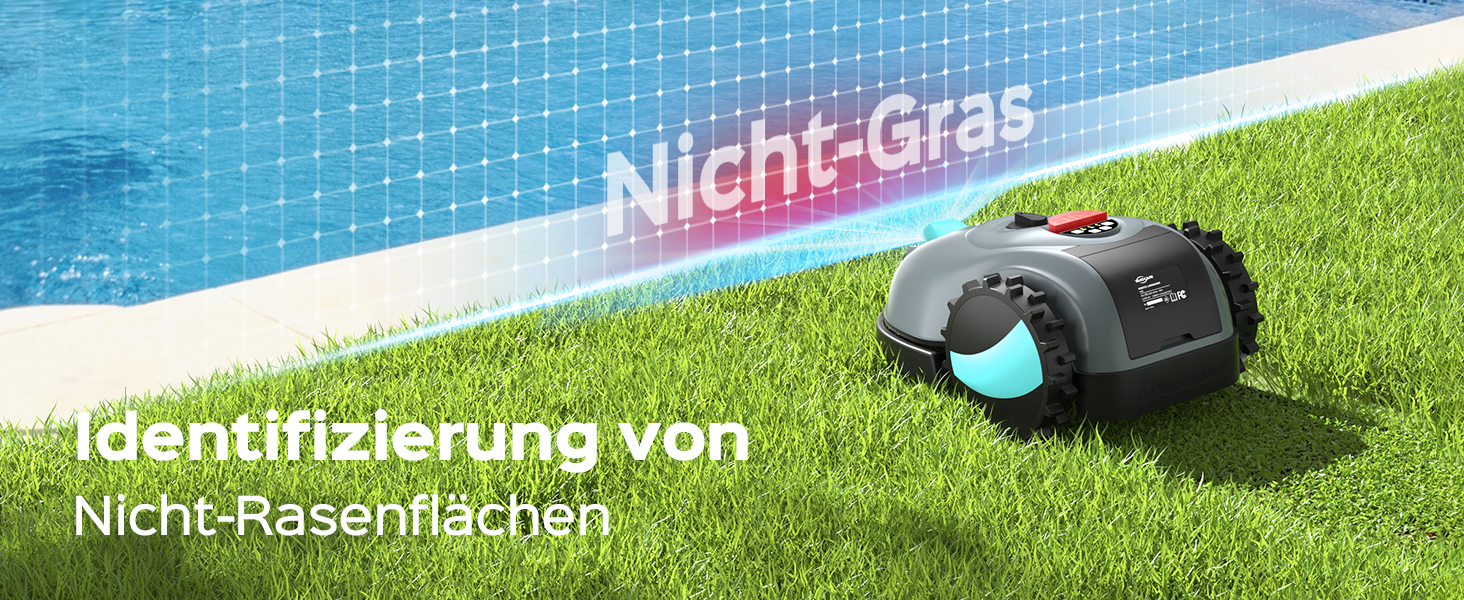 Робот-газонокосилка V100 без обмежувального кабелю з камерою, уникнення перешкод, навігація Vision, акумулятор 4 Ah, 150㎡, запасні леза, спіральне косіння, сірий колір