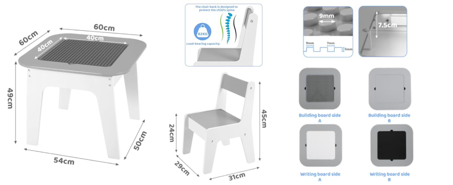 Дитячий стіл MAMIZO з 2 стільцями - дитяча меблева група, стіл і стільці для дитячої кімнати, сірий