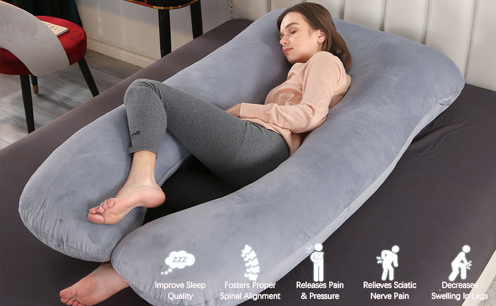 Подушка для вагітних Vlio U-подібної форми, 145x70 см, сіра. Знімний та пральний оксамитовий чохол.