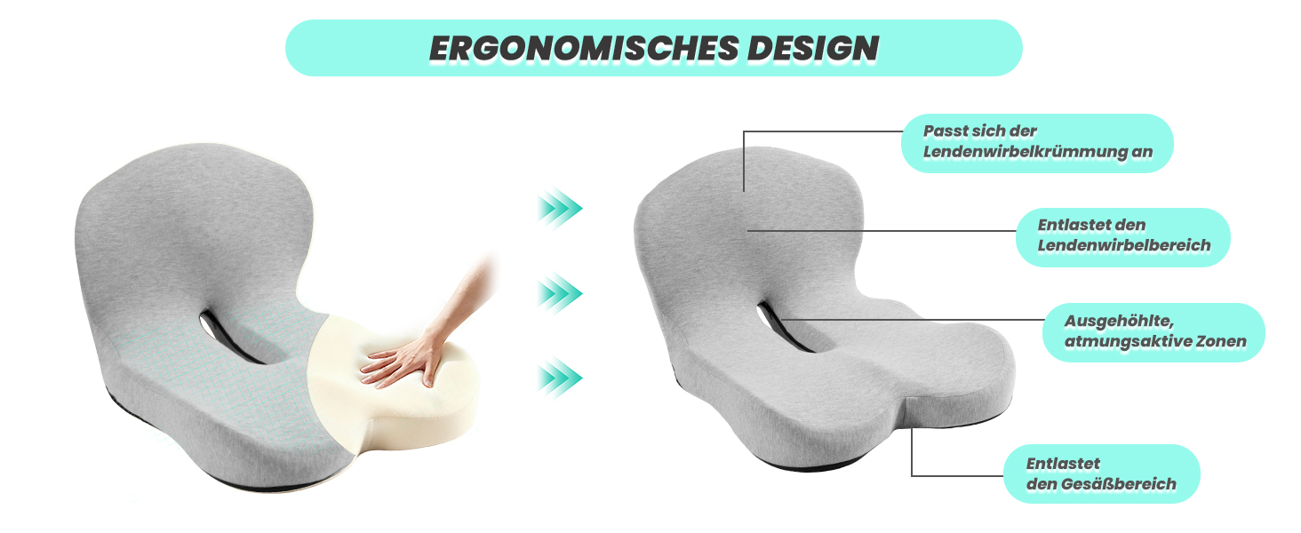 Ортопедична подушка для сидіння з підтримкою спини Urban Deco з піни Memory Foam, чорно-сіра, 1 шт.