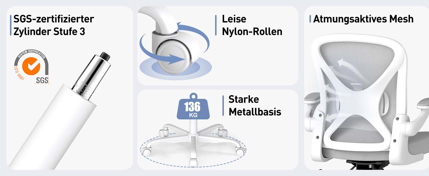 Ергономічне крісло для офісу ZZH з сітчастою спинкою, регульованою поперековою підтримкою та підйомними підлокітниками, дихаючий комп'ютерний стілець для дому з обертанням на 360° та регулюванням висоти, сірий