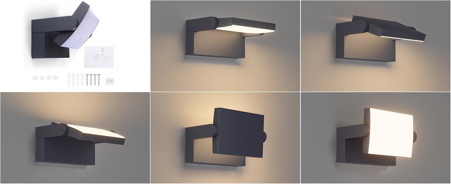 Стіна LED-світильник Klighten 24W антрацит, тепле біле світло 3000K, водонепроникний IP65, поворотний, алюміній, 1500 Лм для вулиці та приміщень