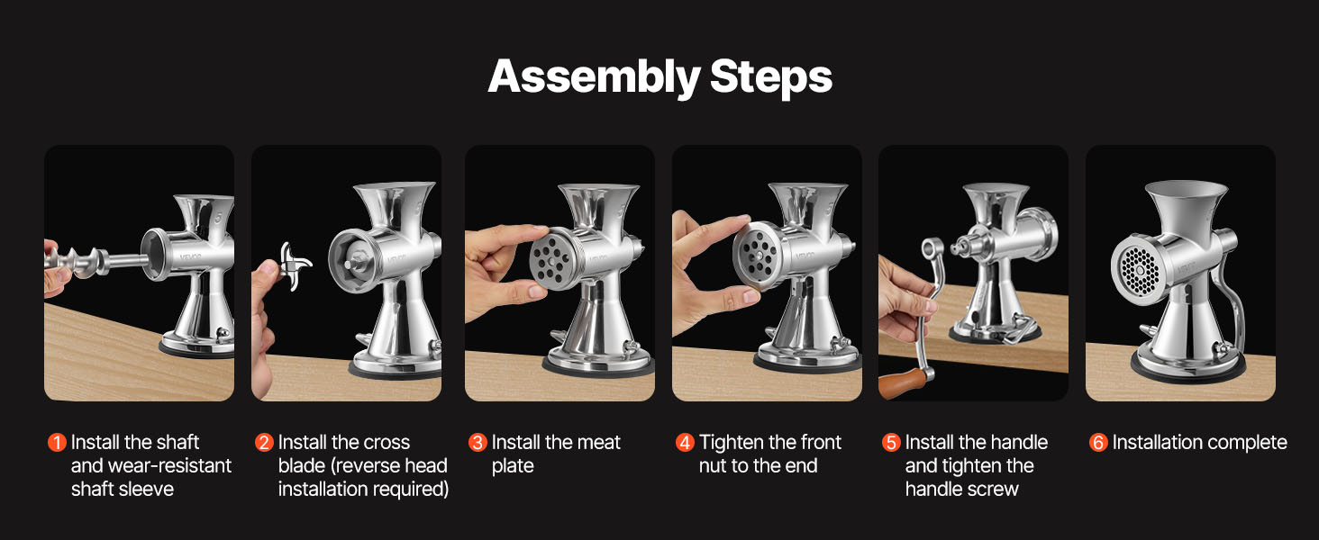 М'ясорубка ручна VEVOR 304 нержавіюча сталь, диски 4.5/8 мм, для фаршу, ковбас, овочів - срібляста