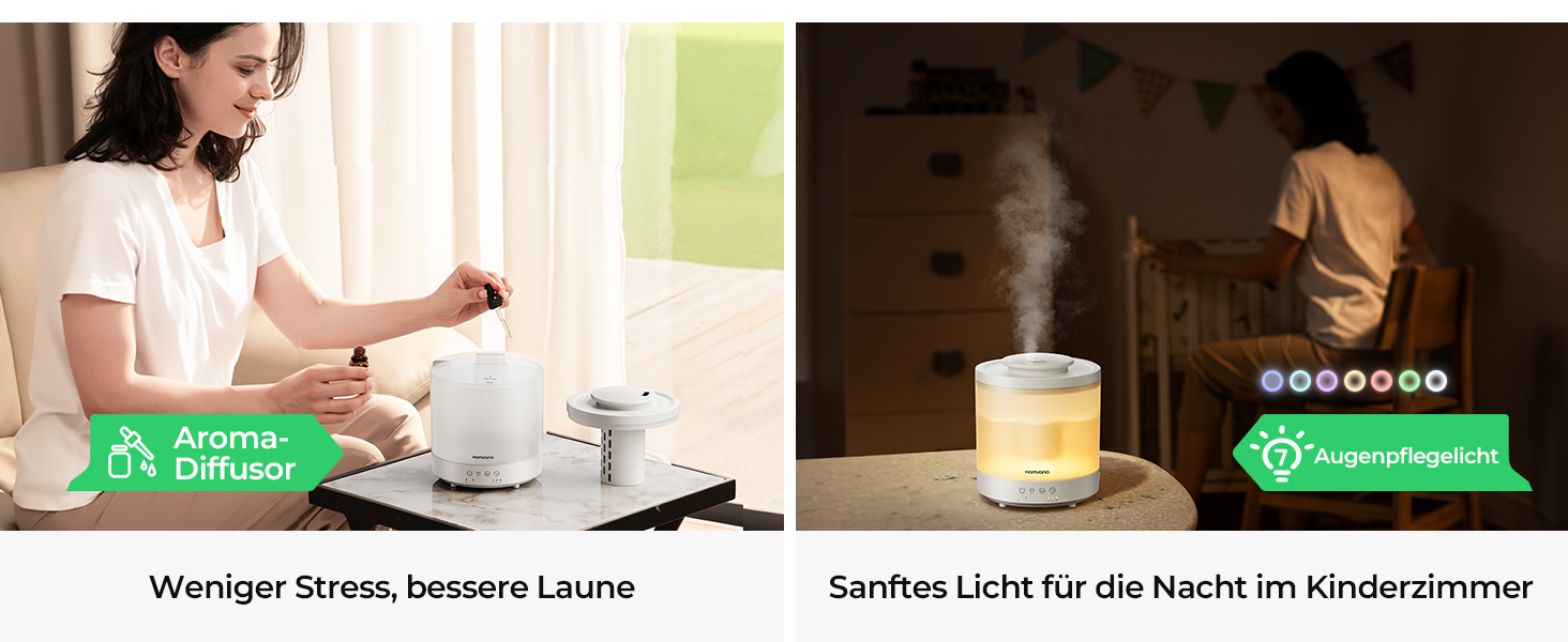 Зволожувач повітря Homvana для спальні 1.5л, ультразвуковий, з аромадифузором для ефірних олій, LED, BPA-Free
