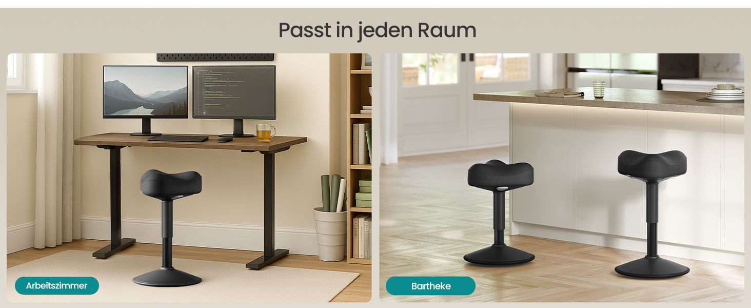 SONGMICS Стілець-табурет для стоячи, регульований по висоті, 48-65.5 см, чорний, OSC018BH01. Активний стул для офісу та дому.