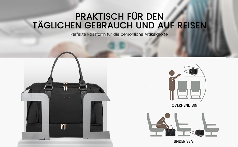 Спортивна сумка LOVEVOOK для подорожей: жіноча дорожня сумка-weekender з культюрною косметичкою, відділенням для взуття та мокрих речей, водонепроникна сумка для ночі, сумки для тренажерного залу, подорожей та аеропорту (37L, чорний)