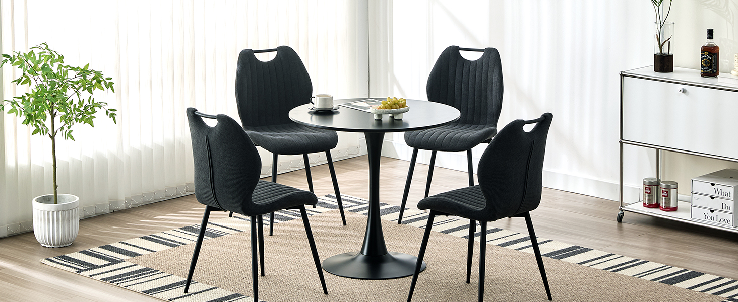 LEWE Комплект стільців для їдальні (4 шт.), сірого кольору. З м'яким сидінням, металевими ніжками та тканинною спинкою. Підходять для кухні, вітальні та їдальні.