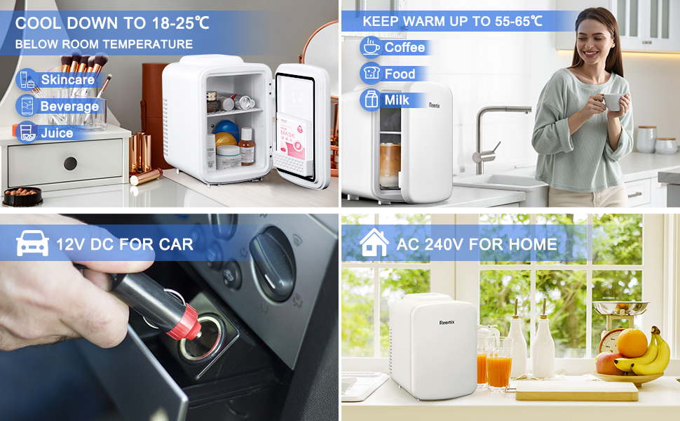 Міні-холодильник Reemix, 4 літри/6 банок, портативний охолоджувач та підігрівач, персональний холодильник для догляду за шкірою, косметики, напоїв, продуктів, ідеальний для спальні, офісу, авто