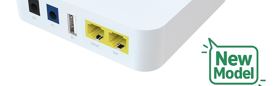 Mini UPS з внутрішньою батареєю високої ємності: 5V/9V/12V/PoE виходи для роутерів, камер, сигналізації