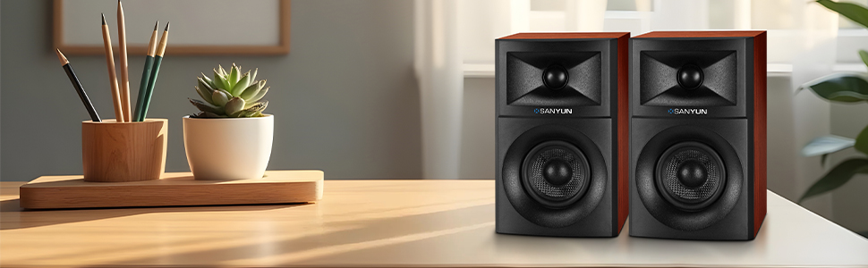 Sanyun SW203: Акустична система 4.0, 60W, 4-Way, DSP, 3D звук, USB/Bluetooth 5.4, AUX, для студії, пара, чорний