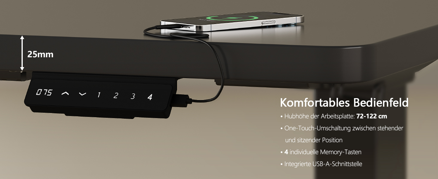 Регульований стіл, 180x80 см, електричний стоячий стіл з подвійним мотором, сенсорна панель, USB-A, організація кабелів, стільниця 25 мм, ергономічний офісний стіл, білий