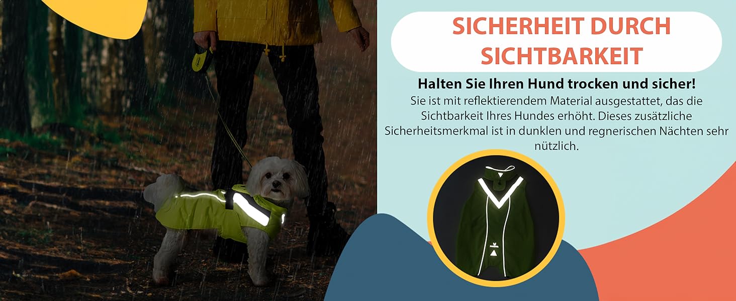 Водонепроникний дощовик для собак зі світловідбиваючими смугами, жовтий, розмір S