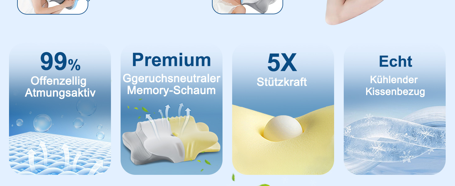 Подушка для шиї, подушка для голови з Memory Foam, ергономічна подушка для сну на боці, спині та животі, сіро-білий колір, 64 x 39 x 13 см