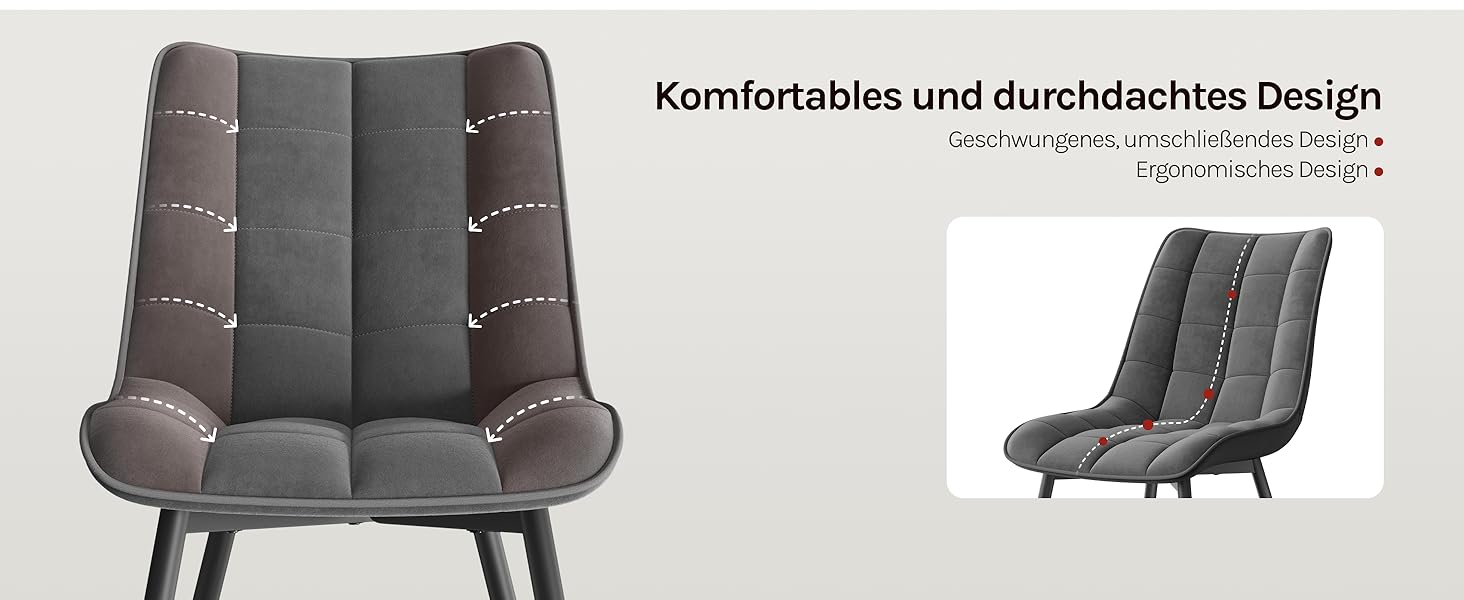 Набір обідніх стільців Woltu 4 шт., для вітальні, кухні, їдальні, м'який з підлокітником, з оксамитовою сидінням, металеві ніжки, до 150 кг, темно-сірий
