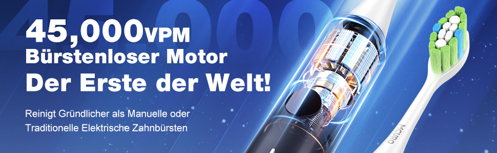 Електрична зубна щітка звукового типу, 45000 VPM, відбілювання за 1 тиждень, 120 днів роботи від акумулятора, індикатор заряду, 6 насадок DuPont, 5 режимів, таймер, (блакитна)