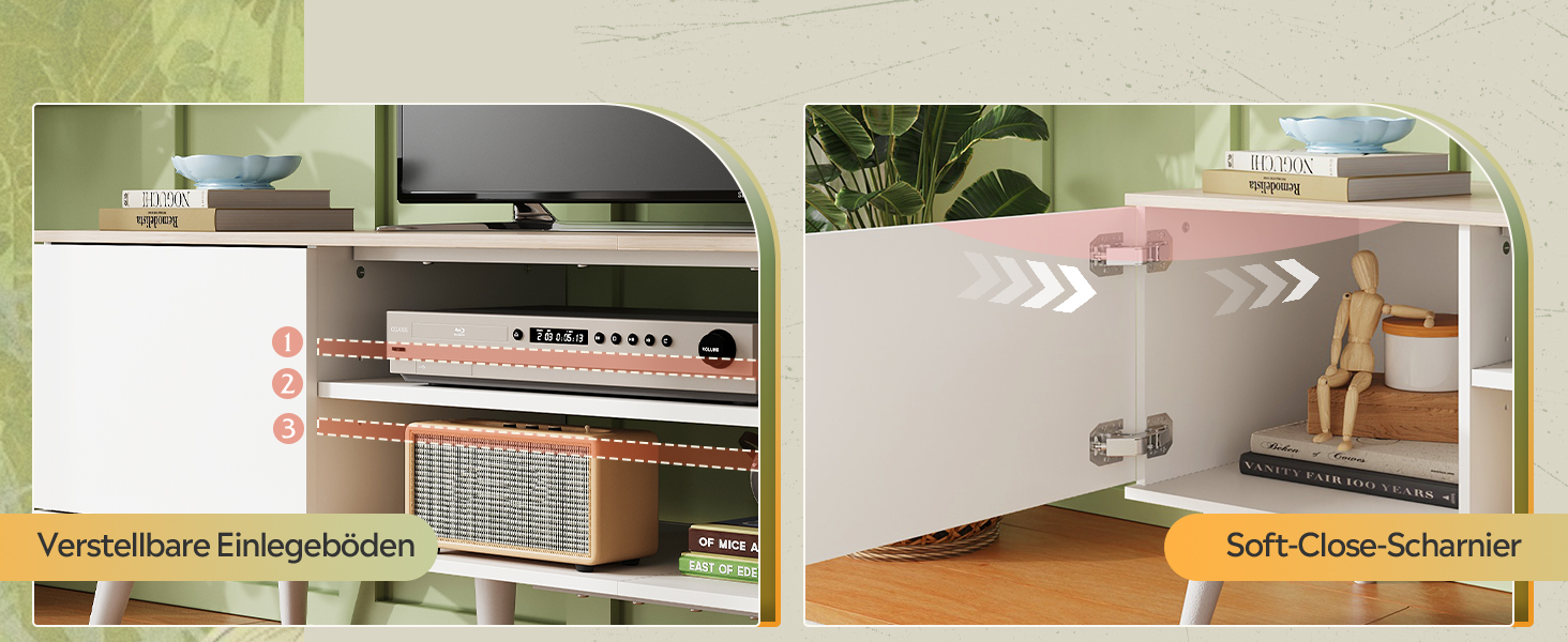 Тумба під телевізор WLIVE 160x40x47 см біла з двома дверцятами та відкритими полицями для вітальні, спальні, їдальні