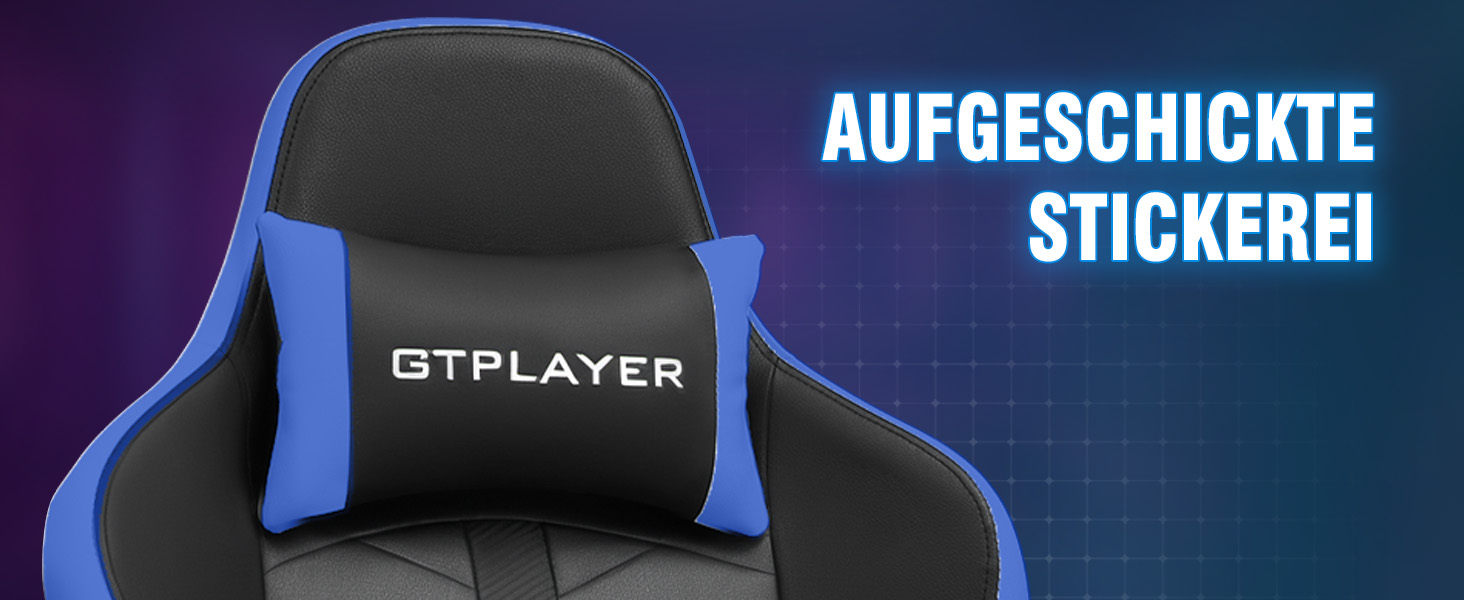 Ігровий крісло GTPLAYER з підніжкою, біло-блакитний, для геймерів, 150 кг, PU шкіра, ергономічний