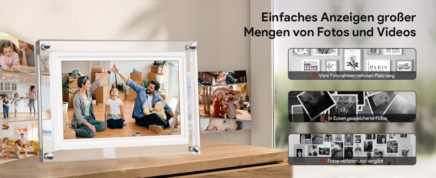 Цифрова фоторамка 15.6 дюймів з Wi-Fi, HD IPS сенсорний екран 1920x1080, 32ГБ пам'яті, підтримка Frameo App, автоматичний поворот зображення