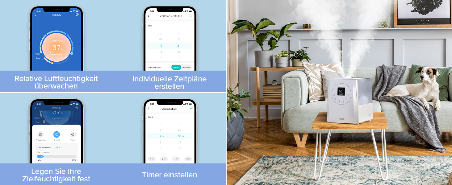 Зволожувач повітря LEVOIT Smart 6L з ароматерапією, верхній залив, холодний/теплий туман, керування Alexa/APP, режим сну, таймер 1-12 год, для спальні, дитячої кімнати, рослин до 40–70 м²