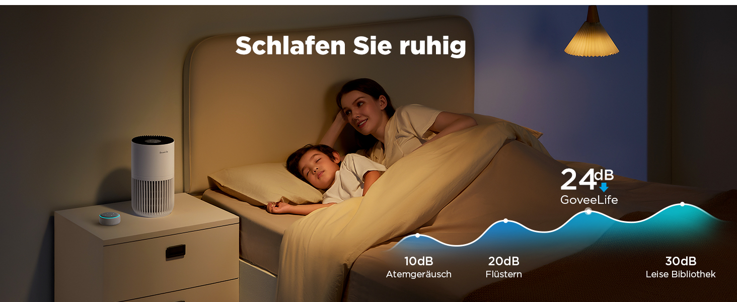 Повітряочисник GoveeLife Mini для спальні з HEPA-фільтром, керування через додаток Alexa, проти шерсті тварин, запахів, пилку, диму. Портативний очисник повітря з 3 швидкостями, 2 режимами, таймером та аромадифузором